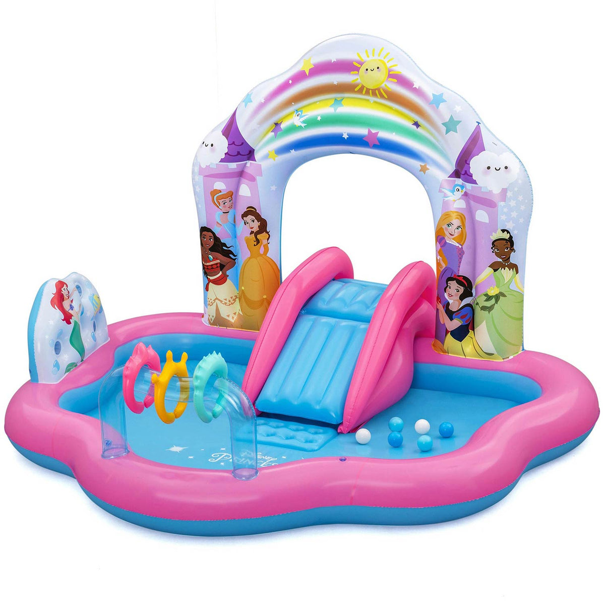 Pripučiamas žaidimų centras su čiuožykla Bestway Disney Princess, 221 × 193 × 140 cm