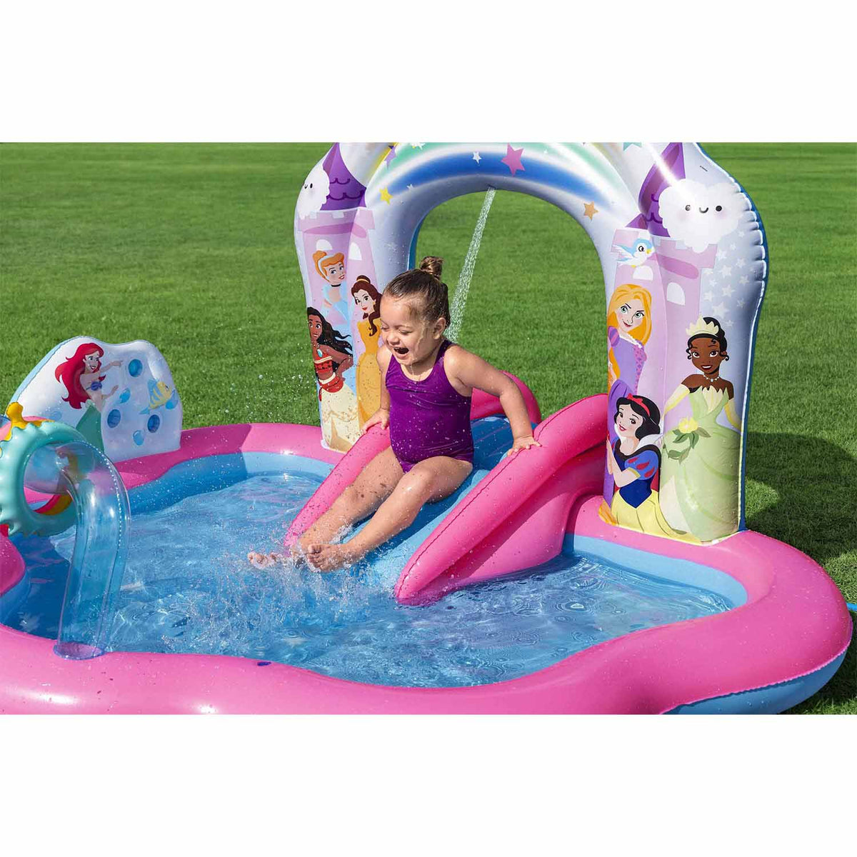 Pripučiamas žaidimų centras su čiuožykla Bestway Disney Princess, 221 × 193 × 140 cm