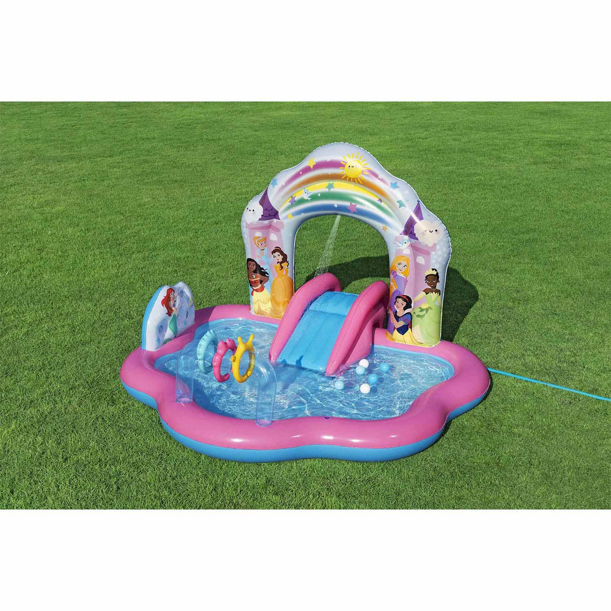 Pripučiamas žaidimų centras su čiuožykla Bestway Disney Princess, 221 × 193 × 140 cm