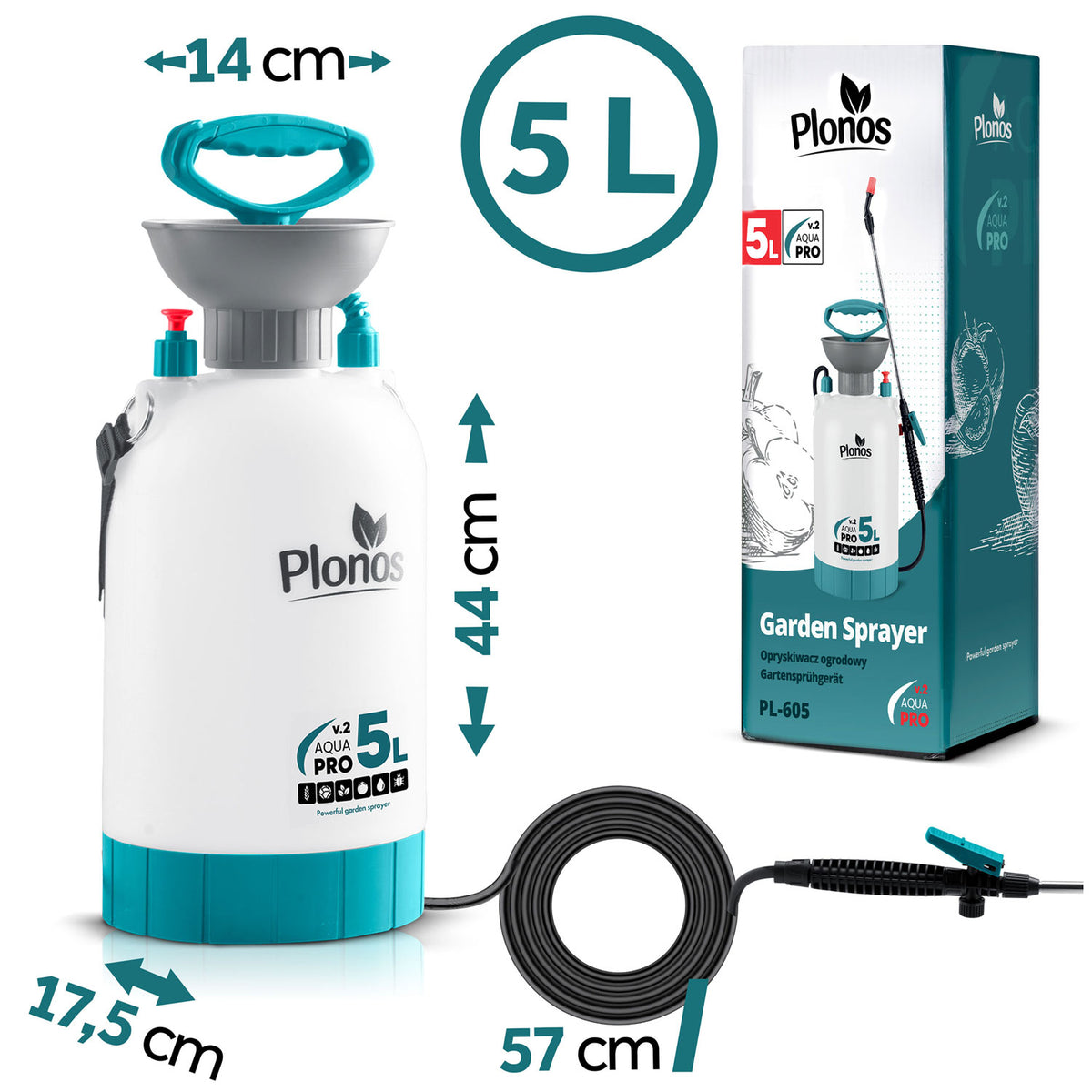 Rankinis slėginis purkštuvas Plonos Aqua Pro, 5 l