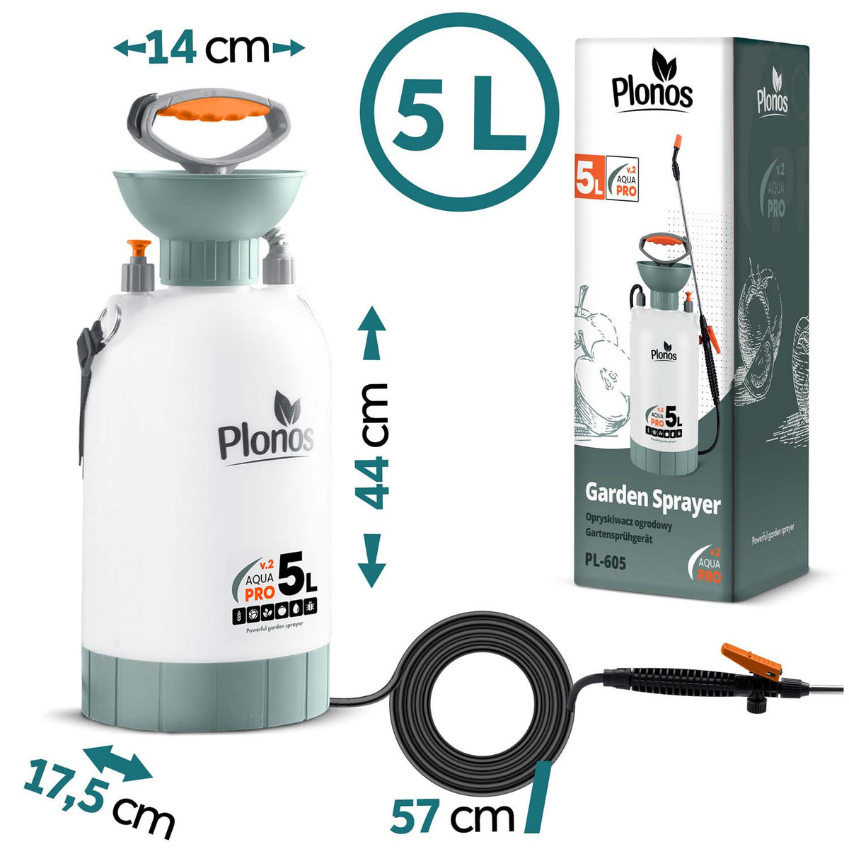Rankinis slėginis purkštuvas Plonos Aqua Pro, 5 l