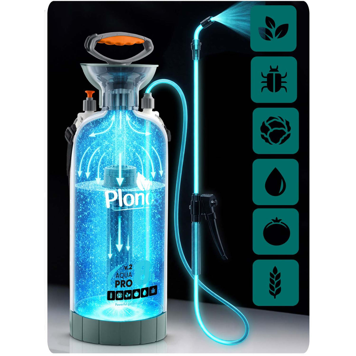Rankinis slėginis purkštuvas Plonos Aqua Pro, 8 l
