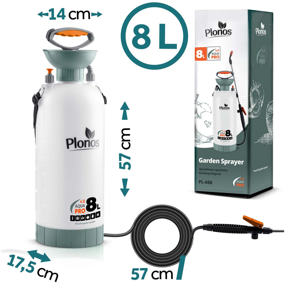 Rankinis slėginis purkštuvas Plonos Aqua Pro, 8 l