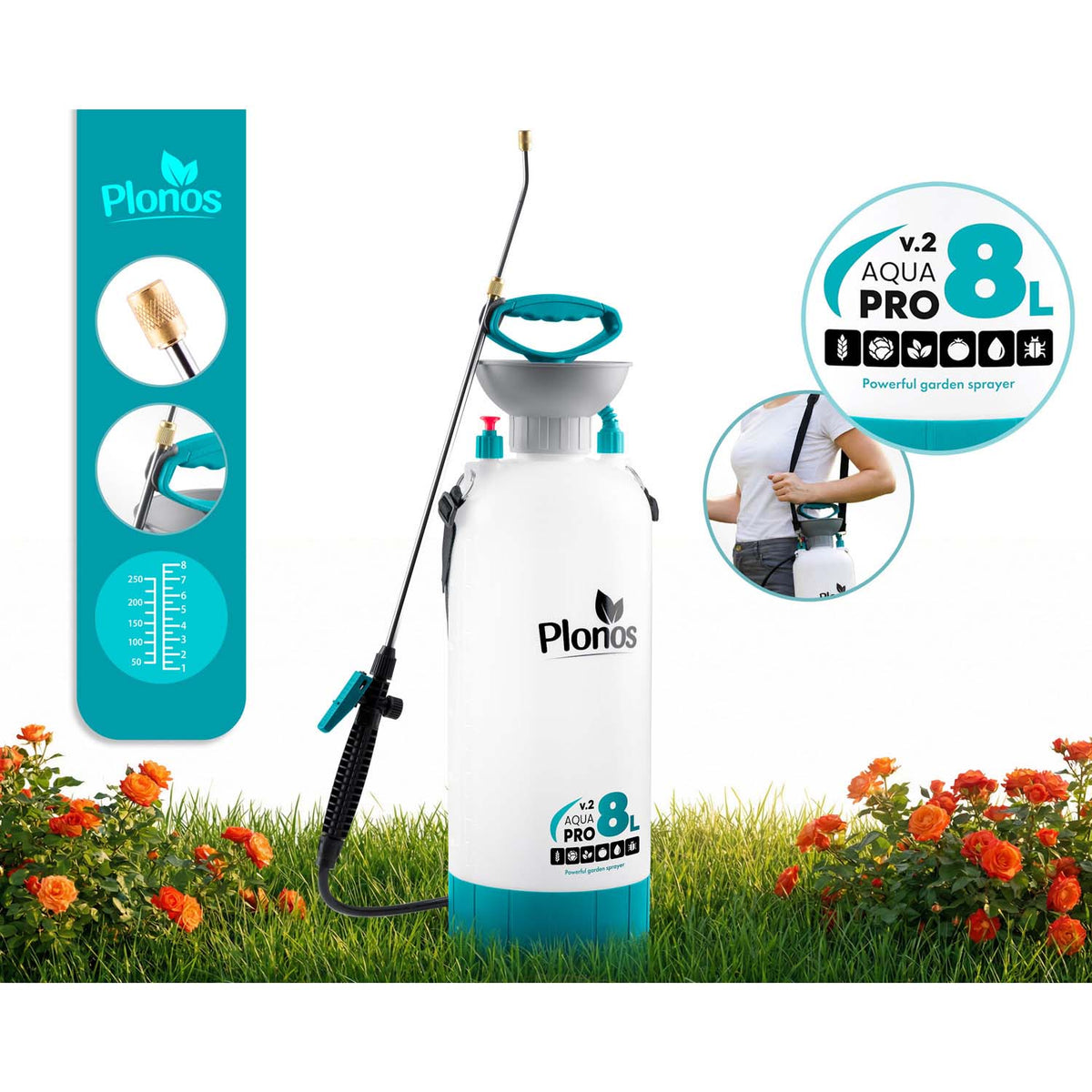 Rankinis slėginis purkštuvas Plonos Aqua Pro, 8 l