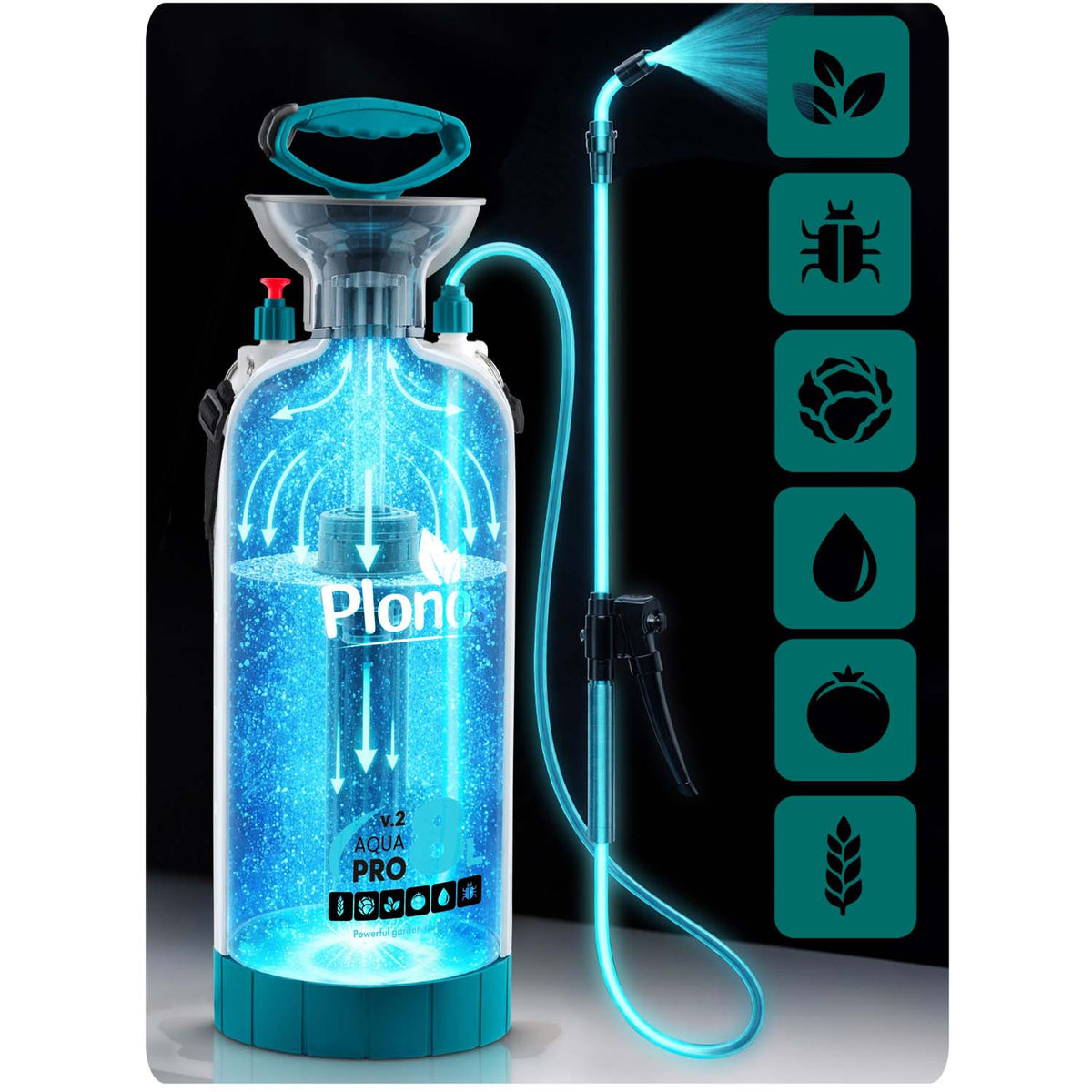 Rankinis slėginis purkštuvas Plonos Aqua Pro, 8 l