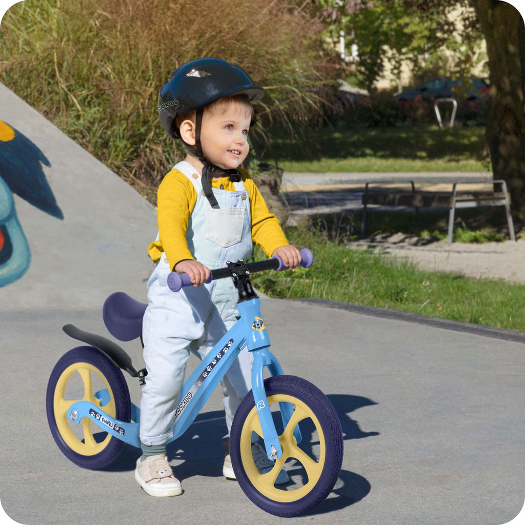 Vaikiškas balansinis dviratis Ricokids FUNNU su reguliuojama sėdyne ir neslystančiomis padangomis vaikams nuo 2 metų