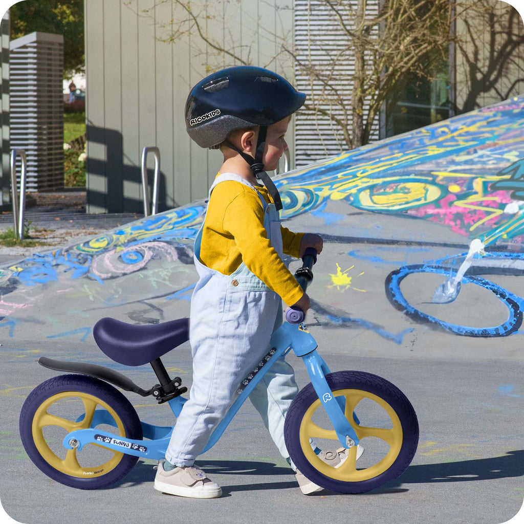 Ricokids FUNNU balansinis dviratukas vaikams nuo 2 metų su reguliuojama sėdyne ir neslystančiomis padangomis