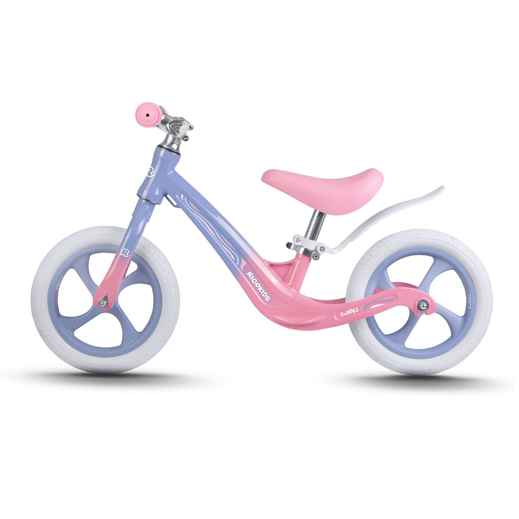 Ricokids FUNNU vaikiškas balansinis krosinis dviratukas su pripučiamais ratais ir reguliuojamu aukščiu