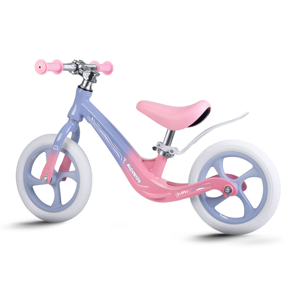 Ricokids FUNNU vaikiškas balansinis krosinis dviratukas su pripučiamais ratais ir reguliuojamu aukščiu aktyviam vaikų laisvalaikiui