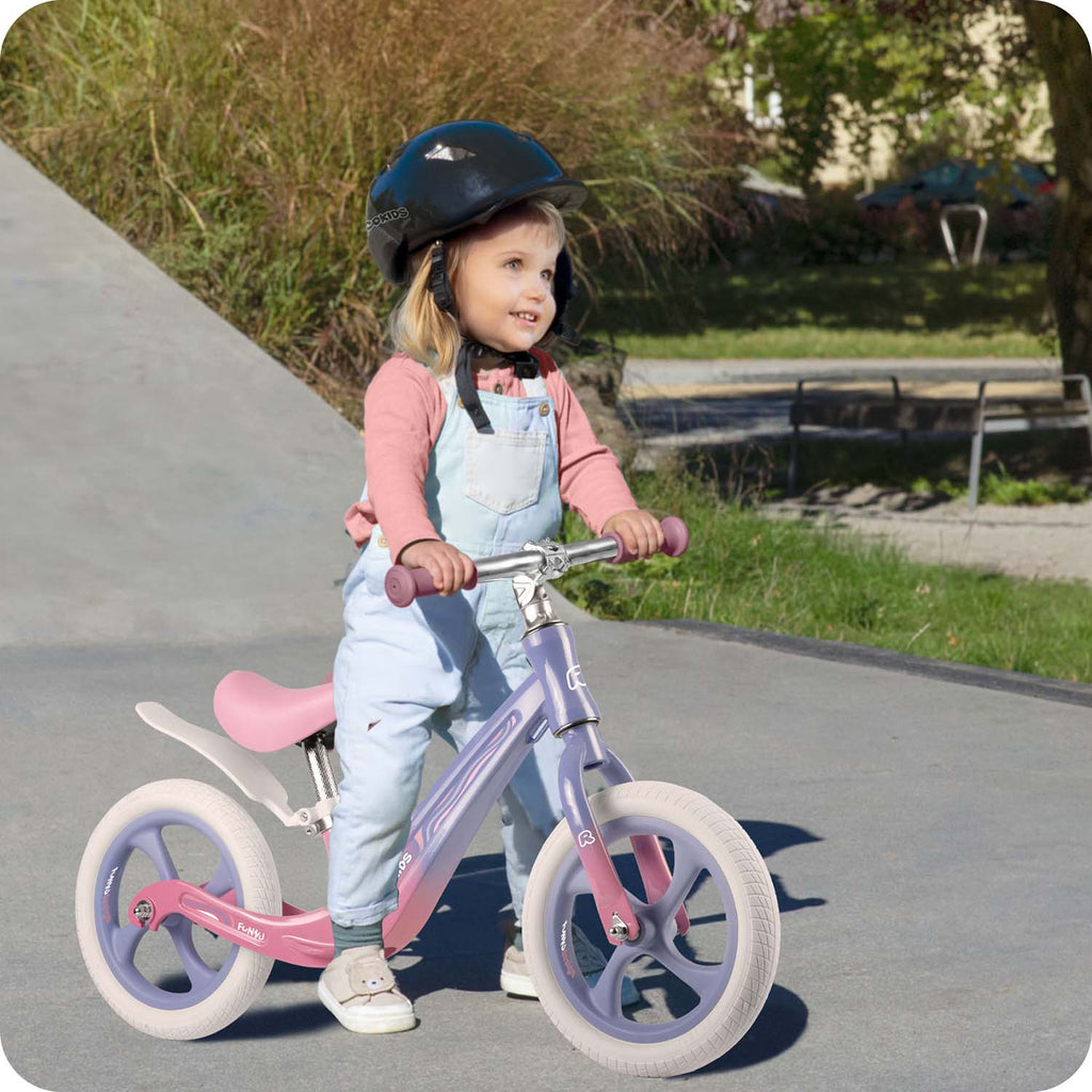 Ricokids FUNNU vaikiškas balansinis krosinis dviratukas su pripučiamais ratais ir reguliuojamu aukščiu aktyviam mažų vaikų laisvalaikiui