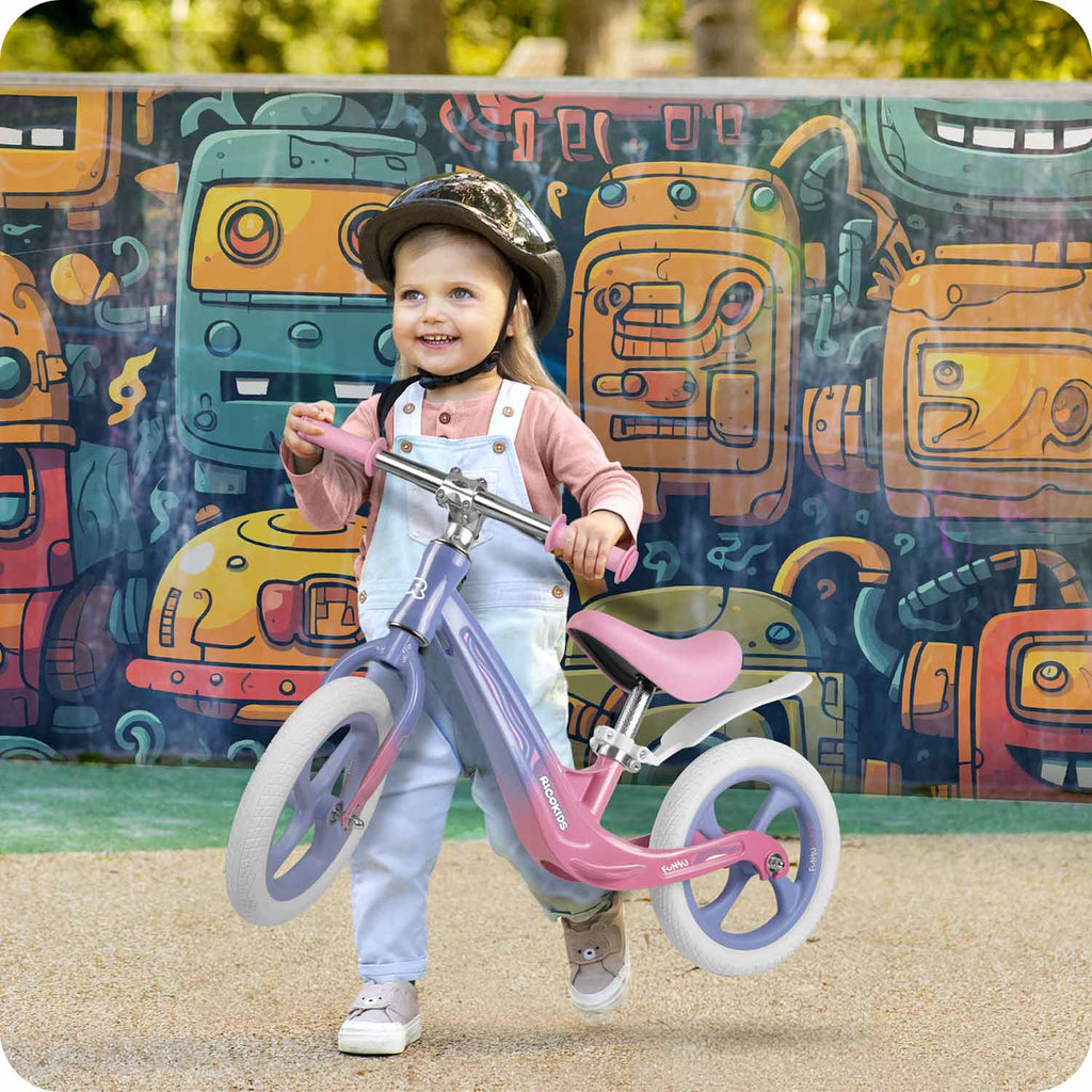 Ricokids FUNNU vaikiškas balansinis dviratis krosiniu stiliumi su pripučiamais ratais ir reguliuojamu aukščiu