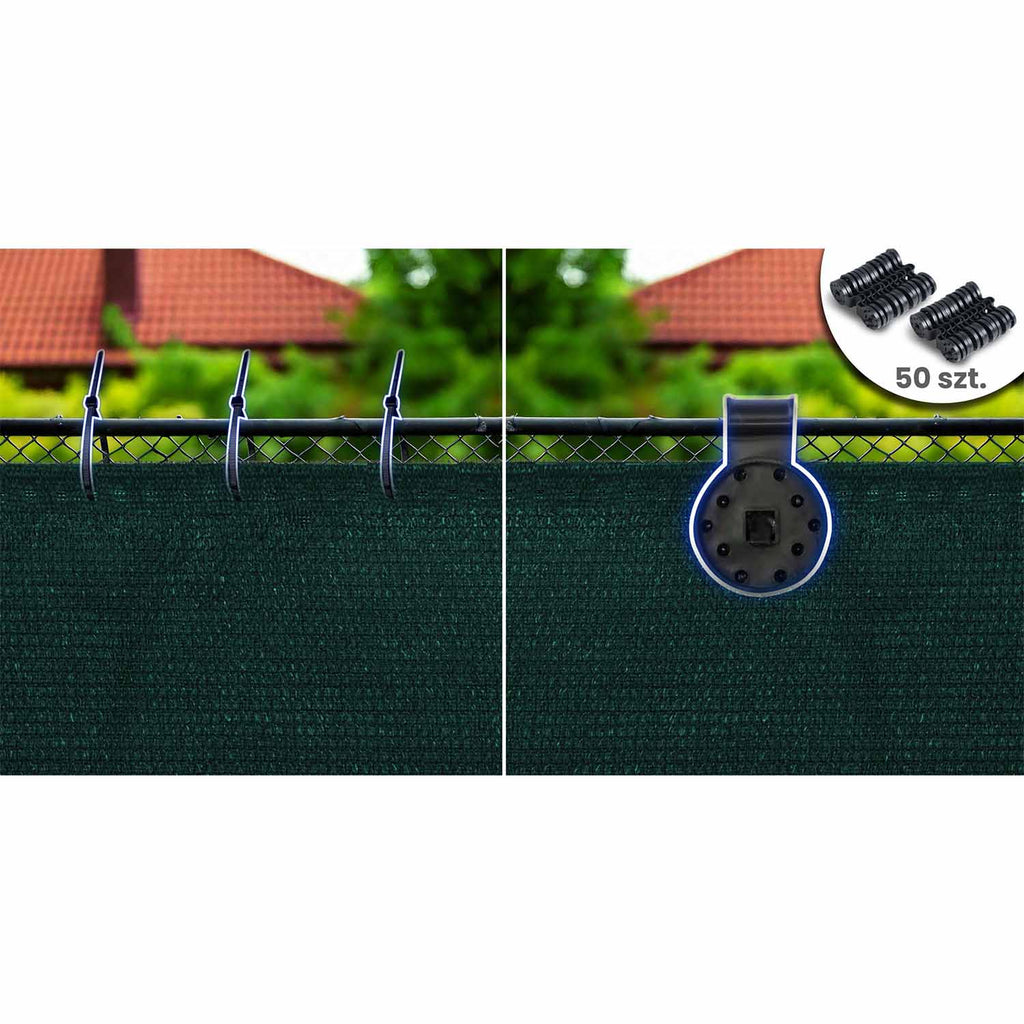 žalios spalvos šešėlių tinklas 1,5x25 m su 50 segtukų sodo privatumui ir saulės apsaugai