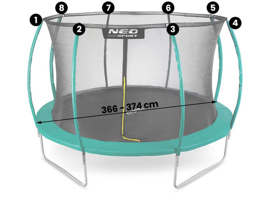 Vidinis apsauginis tinklas batutui 374 cm 12 pėdų batutams su 8 stulpais