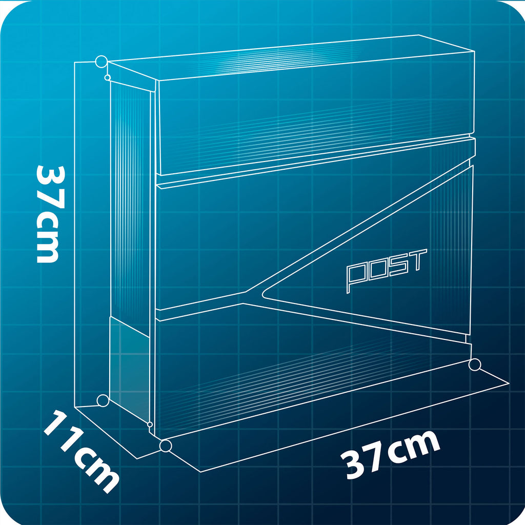 Antracito spalvos pašto dėžutė 37x37x10,5 cm montuojama prie sienos moderni ir rakinama