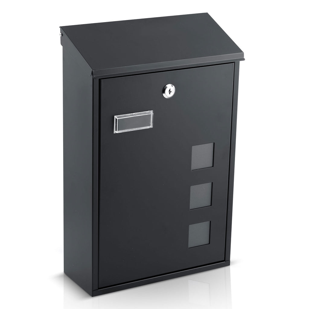 Juoda metalinė pašto dėžutė HM-864 39x25,5x12 cm montuojama prie sienos ar tvoros