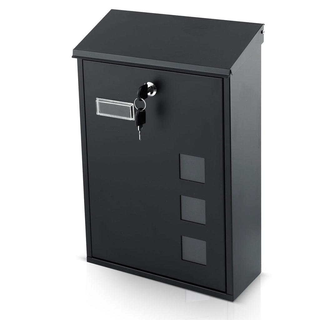 Juoda pašto dėžutė HM-864 39x25,5x12 cm iš metalo montuojama prie sienos ar tvoros