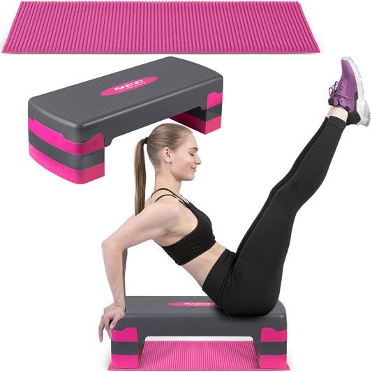 Rožinis 3 žingsnių stepperis su reguliuojamu aukščiu namų treniruotėms