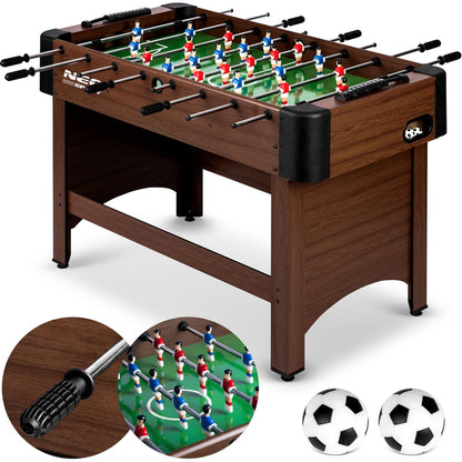 Stalo futbolo stalas Neosport 118x61x79 cm šeimos ir draugų pramogoms tvirtas MDF korpusas reguliuojamos kojelės chromuoti strypai su figūrėlėmis