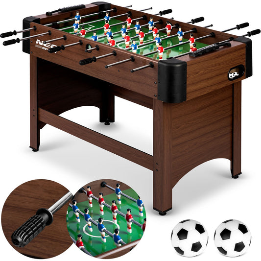 Stalo futbolo stalas Neosport 118x61x79 cm šeimos ir draugų pramogoms tvirtas MDF korpusas reguliuojamos kojelės chromuoti strypai su figūrėlėmis