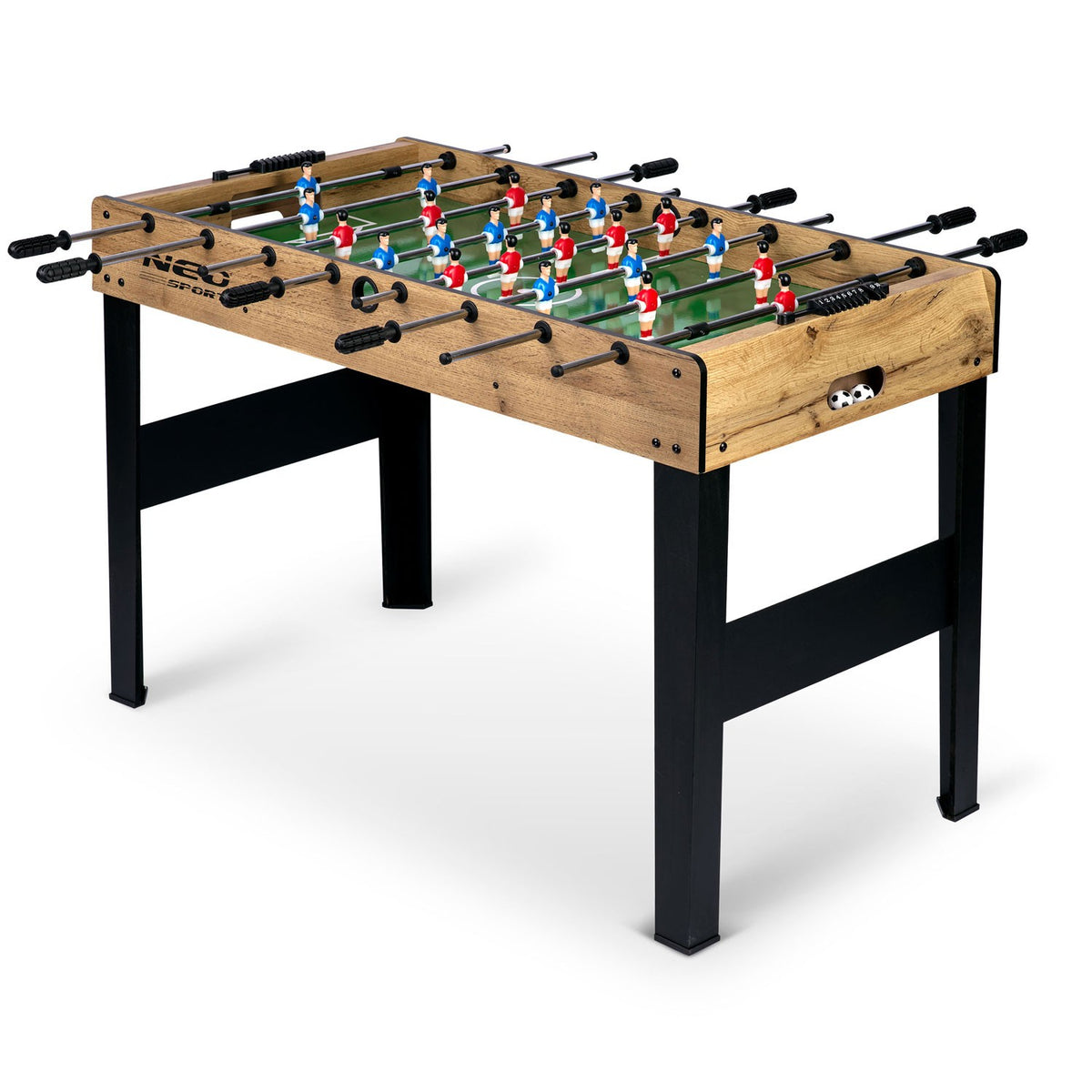 Didelis stalo futbolo stalas NeoSport 118x61x79cm su reguliuojamomis kojelėmis ir ergonomiškomis rankenomis namų pramogoms