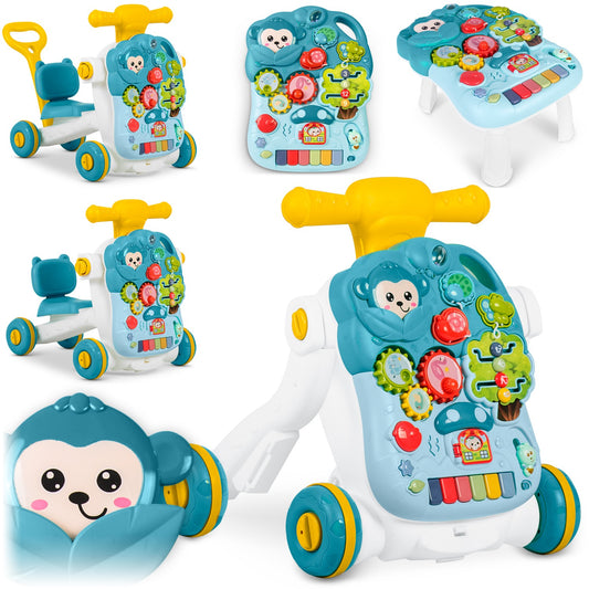Ricokids 4-in-1 žalias mokomasis stalas vaikams nuo 12 mėn edukacinis staliukas su interaktyvia lentele žaidimų funkcijomis stumduku ir važinėtuku