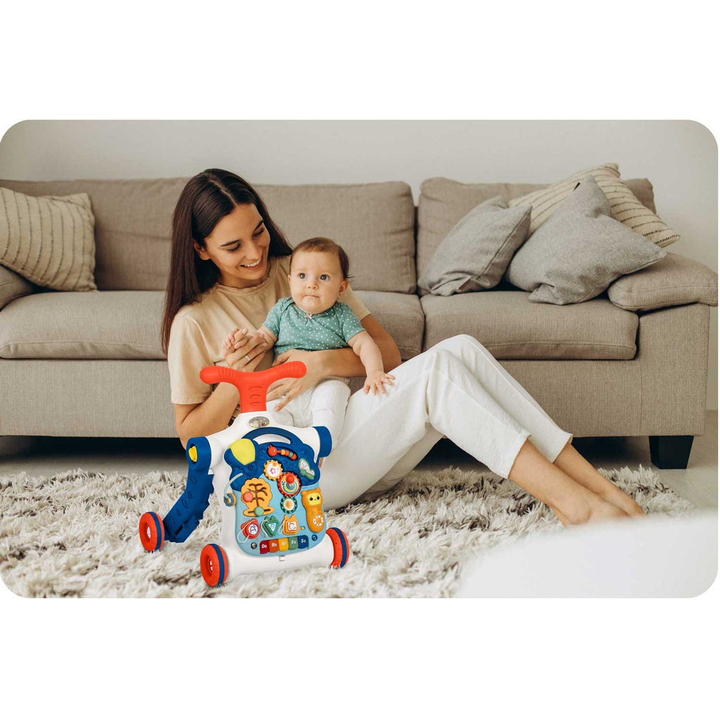 Ricokids 4-in-1 mėlynas edukacinis lavinamasis stalas vaikams nuo 1 metų su stumduku paspirtuku ir interaktyvia lentele