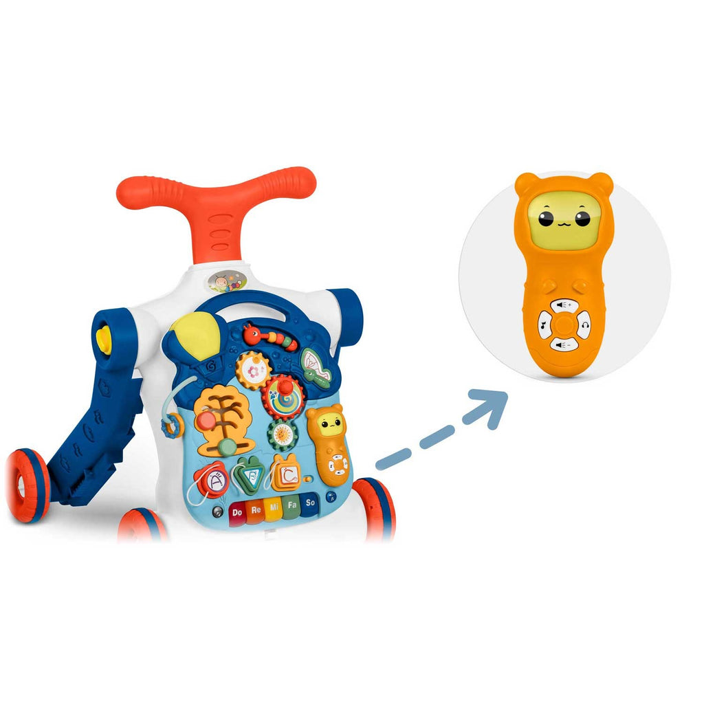 Mėlynas Ricokids 4-in-1 edukacinis stalas vaikams nuo 1 metų su stumduku, paspirtuku, lavinimo lentele ir muzikiniu paneliu
