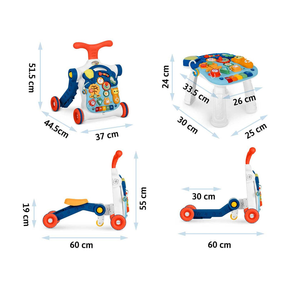 Ricokids mėlynas mokomasis stalas vaikams 5 viename su šviečiančiu edukaciniu paneliu ir stumduku nuo 12 mėn