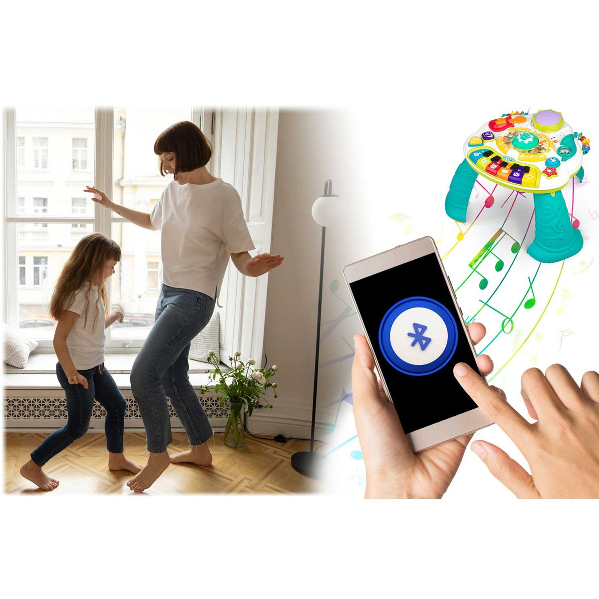 Interaktyvus mokomasis stalas vaikams su muzika Bluetooth šviesomis ir edukacinėmis funkcijomis