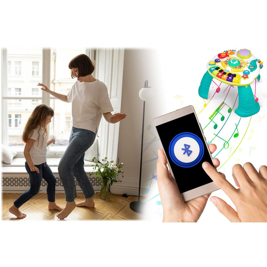Interaktyvus mokomasis stalas vaikams su muzika Bluetooth šviesomis ir edukacinėmis funkcijomis