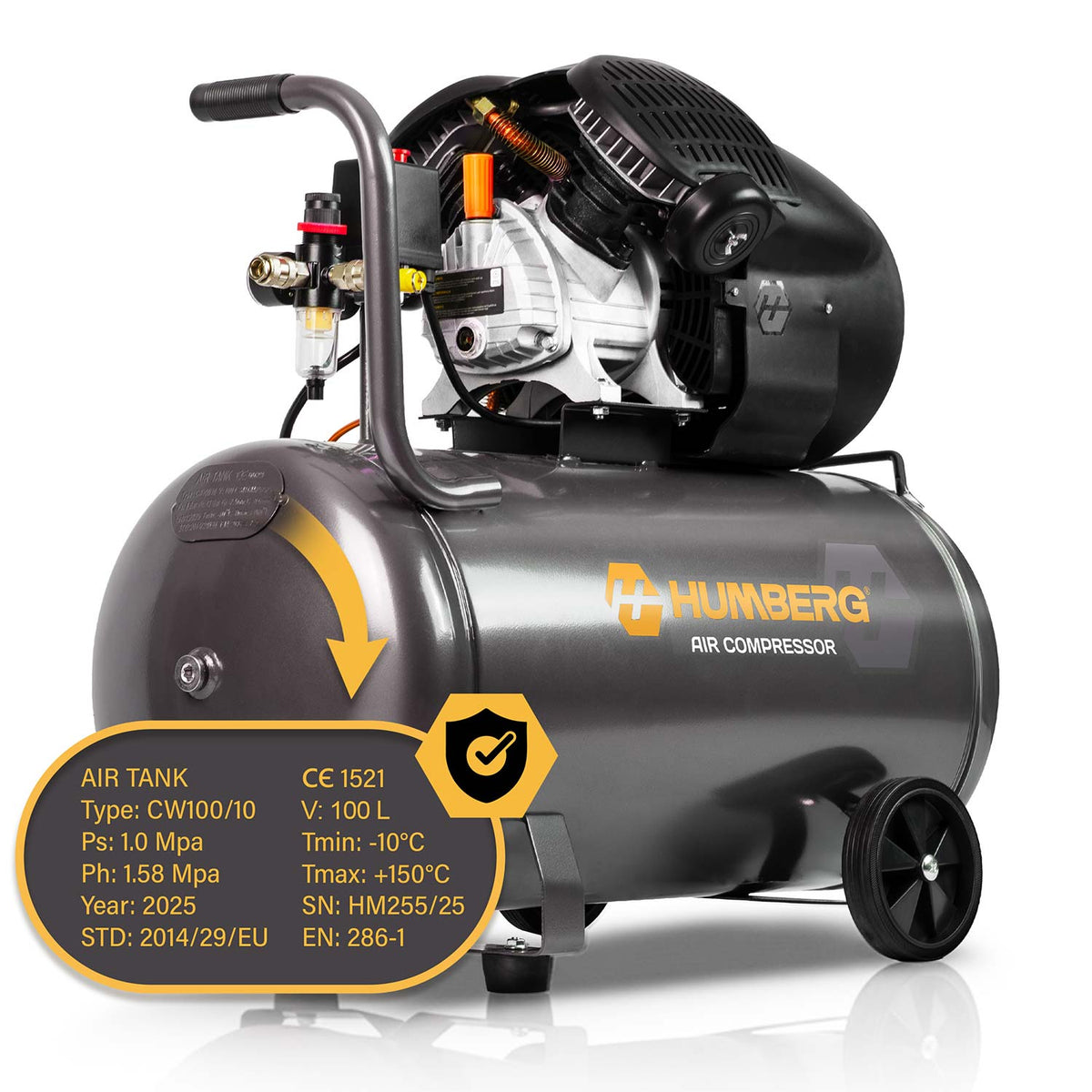 Tepalinis oro kompresorius Humberg, 100 l, 8 bar
