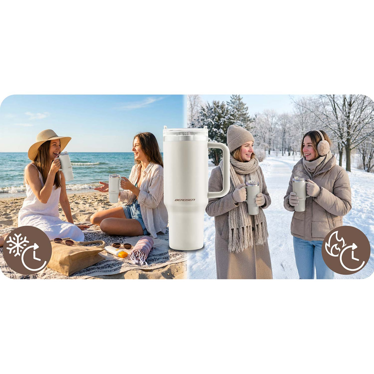Termopuodelis su šiaudeliu Berdsen, 1180 ml, kreminis