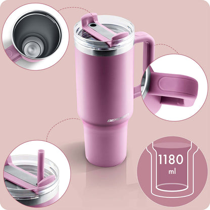 Termopuodelis su šiaudeliu Berdsen, 1180 ml, rožinis