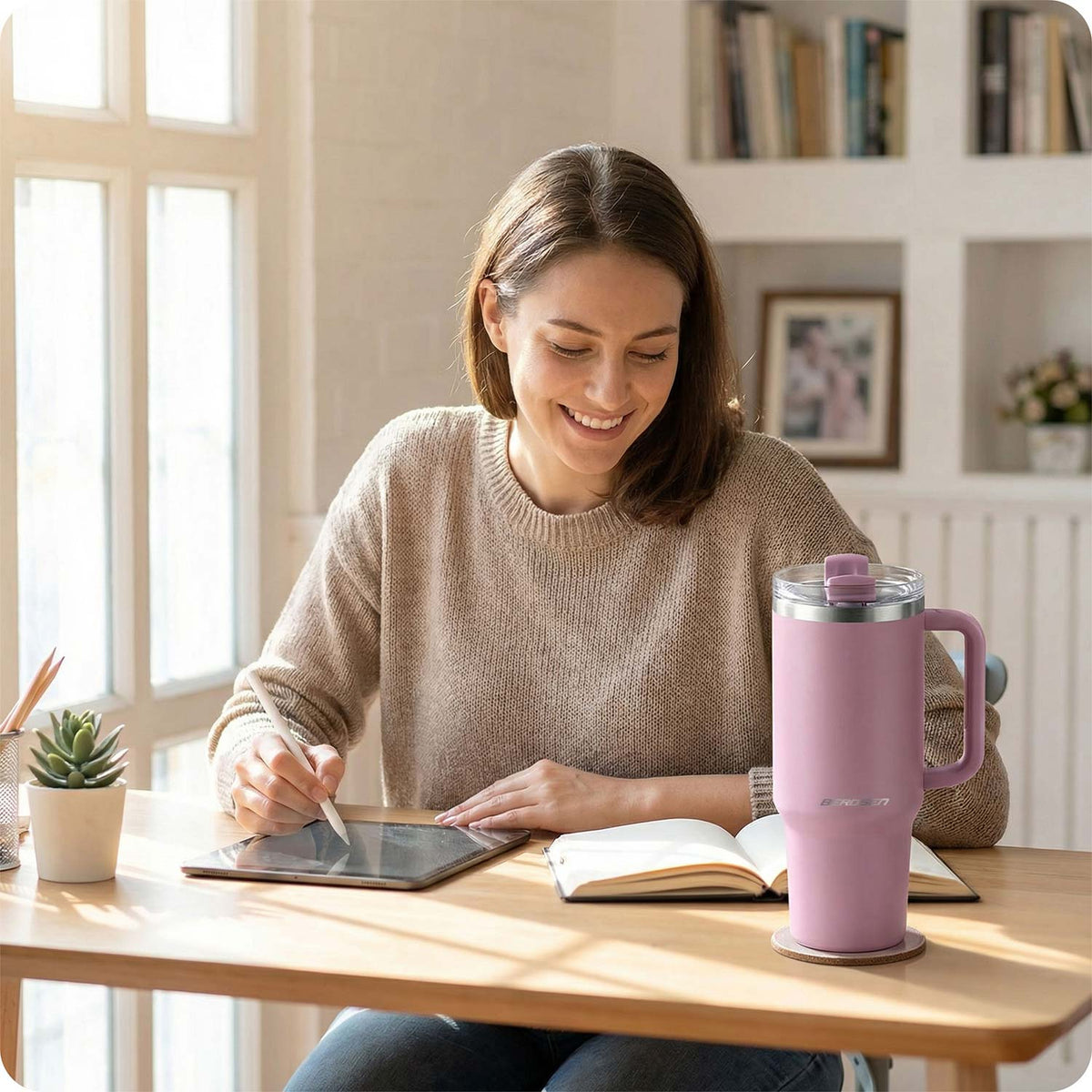 Termopuodelis su šiaudeliu Berdsen, 1180 ml, rožinis