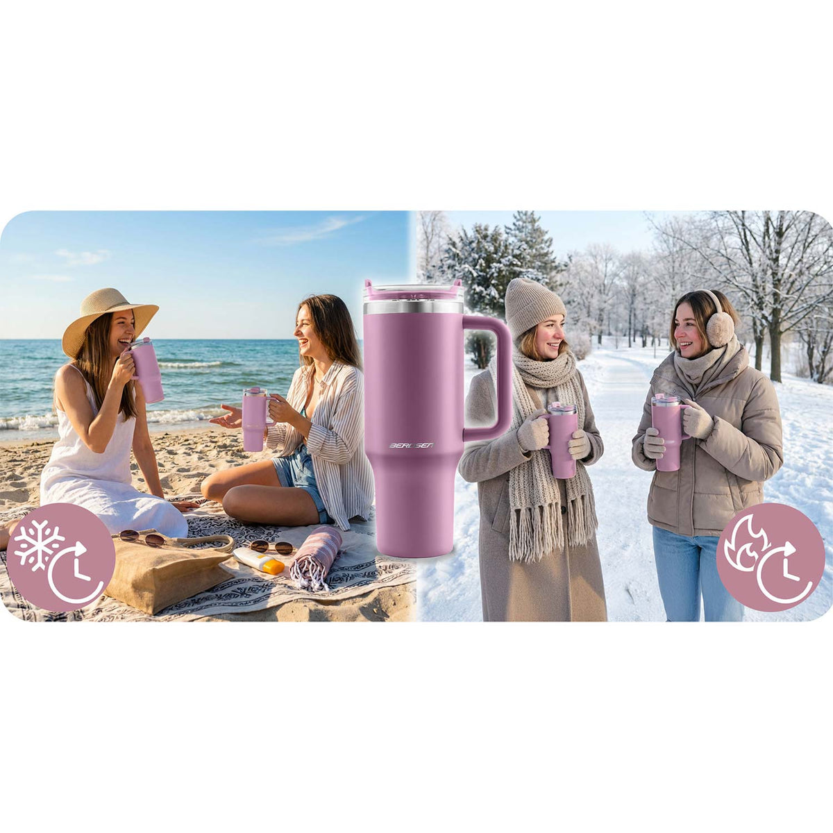 Termopuodelis su šiaudeliu Berdsen, 1180 ml, rožinis