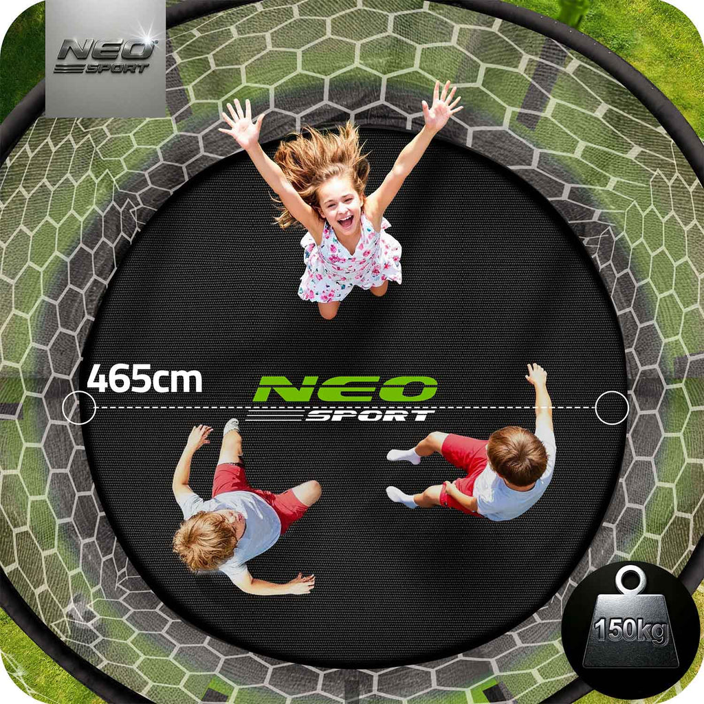 Sodo batutas 465 cm su apsauginiu tinklu ir kopėčiomis Neo-Sport šeimai vaikams ir suaugusiems