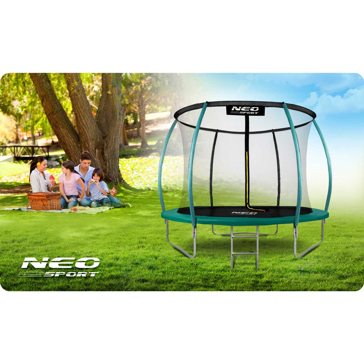 8 pėdų sodo batutas su vidiniu apsauginiu tinklu vaikams ir šeimai 252 cm Neo-Sport