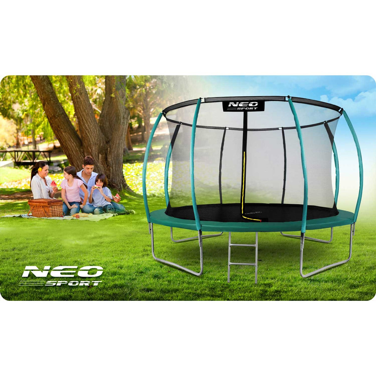 12 pėdų sodo batutas su vidiniu apsauginiu tinklu ir kopetėlėmis 374 cm Neo-Sport