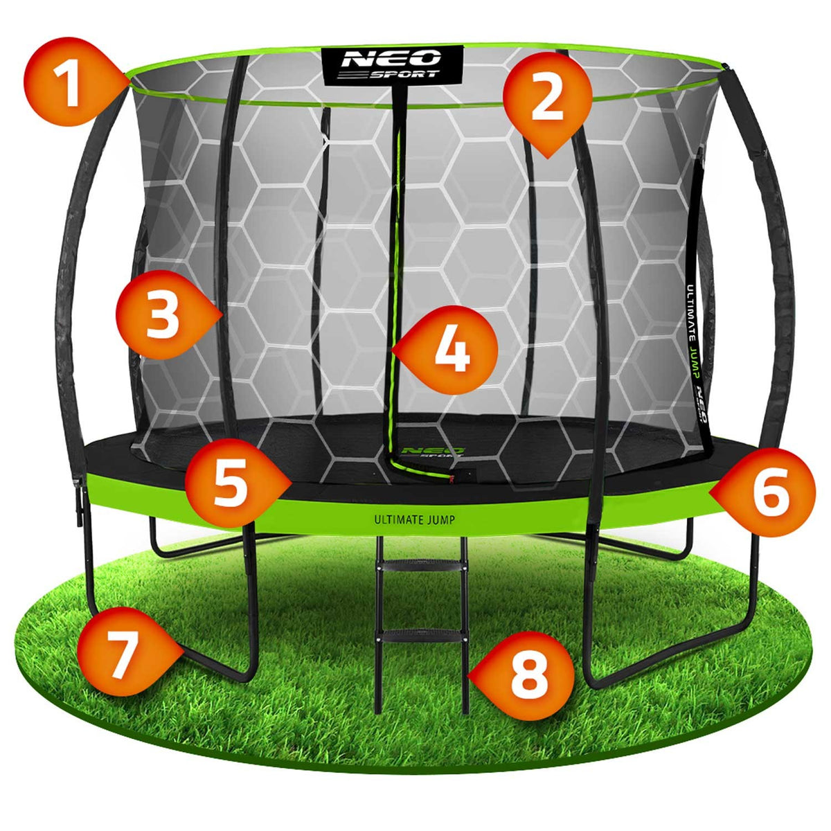 12 pėdų sodo batutas su vidiniu tinklu Neo-Sport 374 cm trampolinas vaikams ir suaugusiems