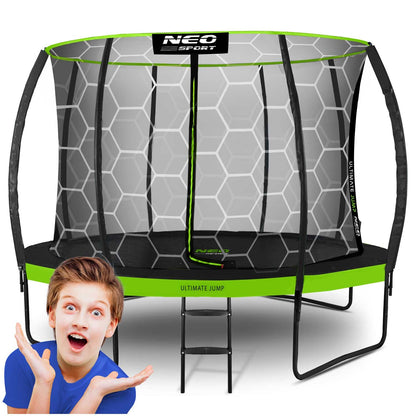 12 pėdų sodo batutas su vidiniu tinklu Neo-Sport 374 cm vaikams ir suaugusiems