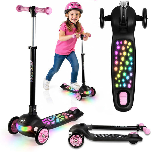 Triratis balansinis paspirtukas Ricokids Glowi su LED, juodas ir rožinis