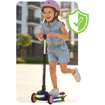 Triratis balansinis paspirtukas Ricokids Glowi su LED, juodas ir rožinis
