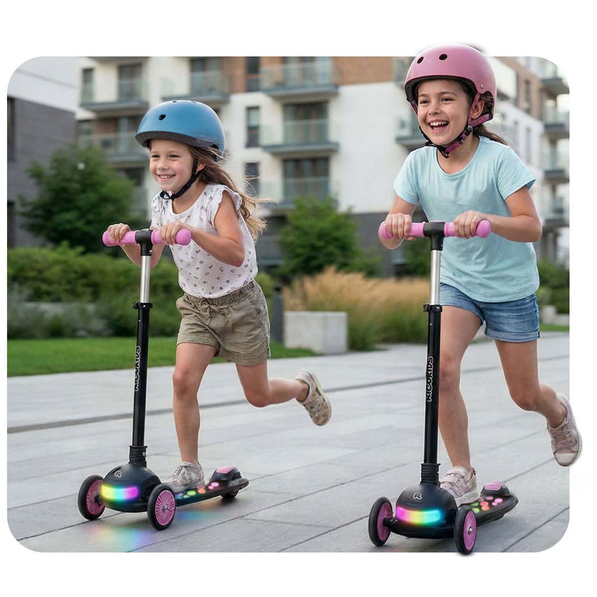 Triratis balansinis paspirtukas Ricokids Glowi su LED, juodas ir rožinis