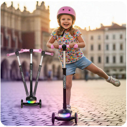 Triratis balansinis paspirtukas Ricokids Glowi su LED, juodas ir rožinis