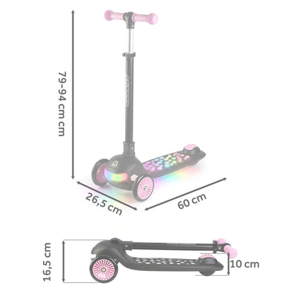 Triratis balansinis paspirtukas Ricokids Glowi su LED, juodas ir rožinis