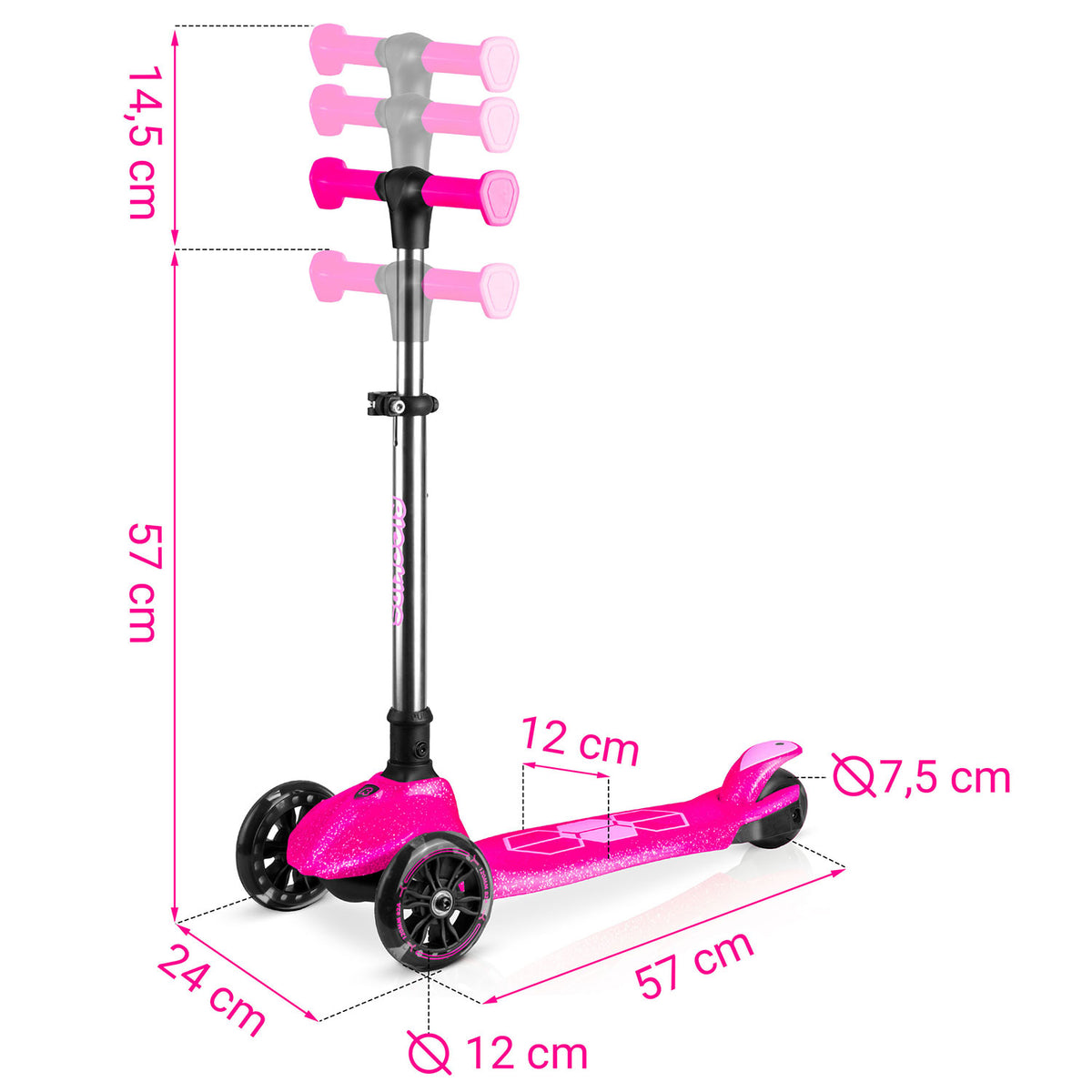 Triratis balansinis paspirtukas Ricokids Jelly su LED apšvietimu, rožinis