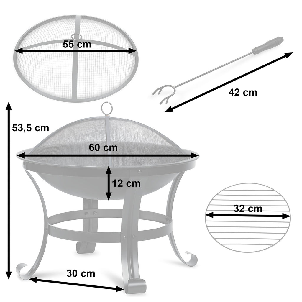 Elegantiškas 60 cm Berdsen ugniakuras, sukurtas atmosferiškiems vakarams lauke.