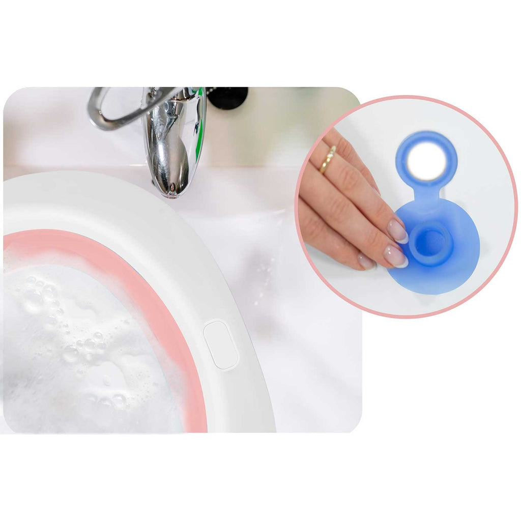 Balta ir rožinė kūdikių vonelė su LCD termometru Ricokids RK-282 sulankstoma nuo 0 iki 6 metų