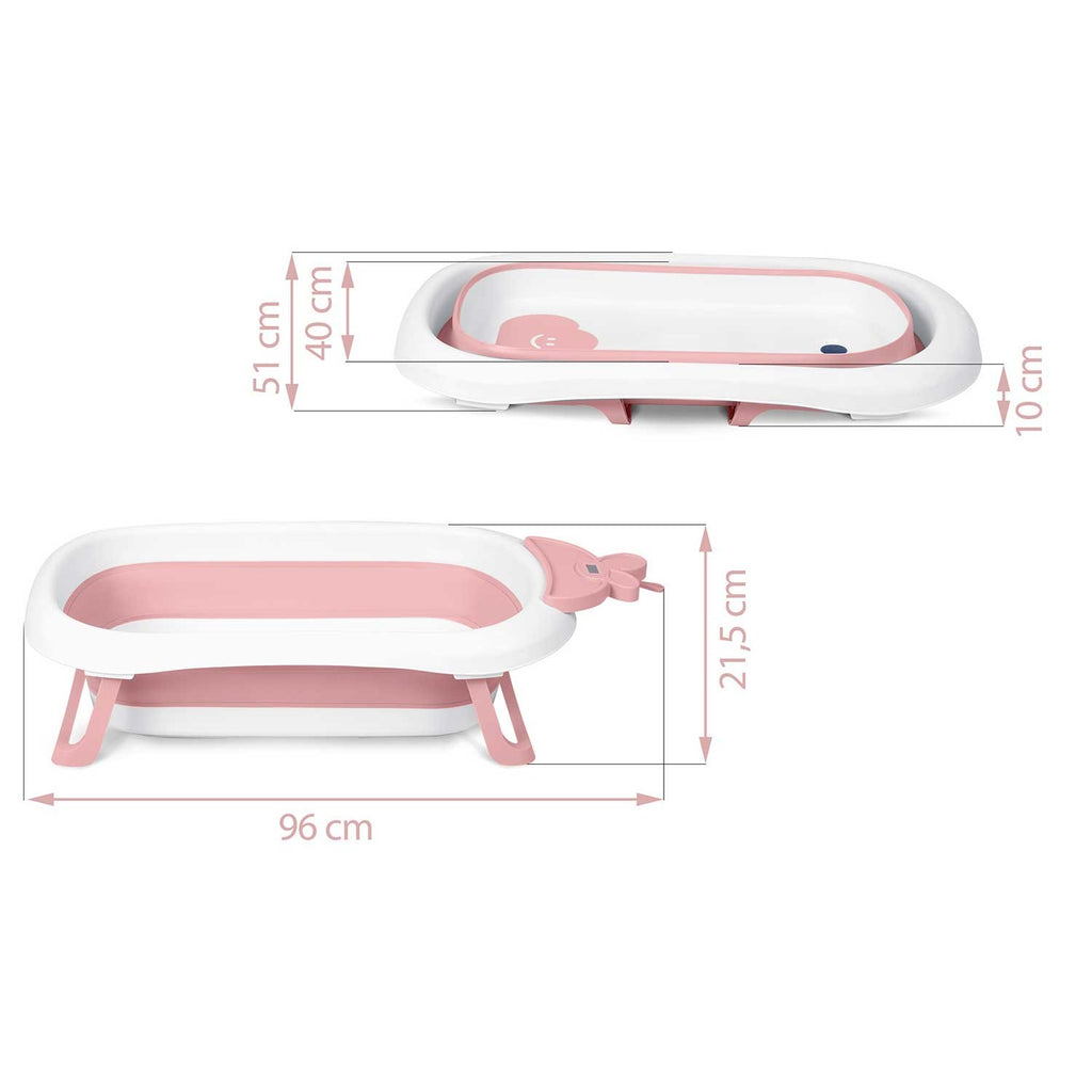 Kūdikių sulankstoma vonelė su LCD termometru Ricokids RK-282 balta ir rožinė