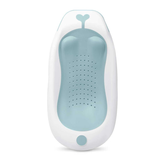 Kūdikių vonelės įdėklas Ricokids baltos ir mėlynos spalvos ergonomiškas saugus maudynėms